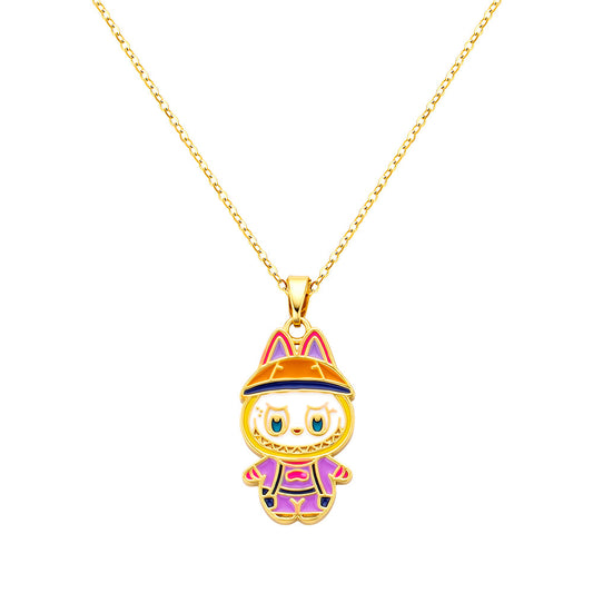 bts x Labubu Enamel Street Scout Gold Necklace