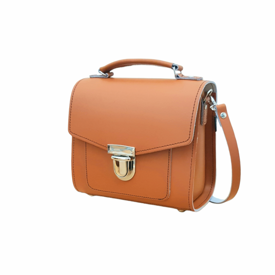 Handmade Leather Sugarcube Handbag - Burnt Orange