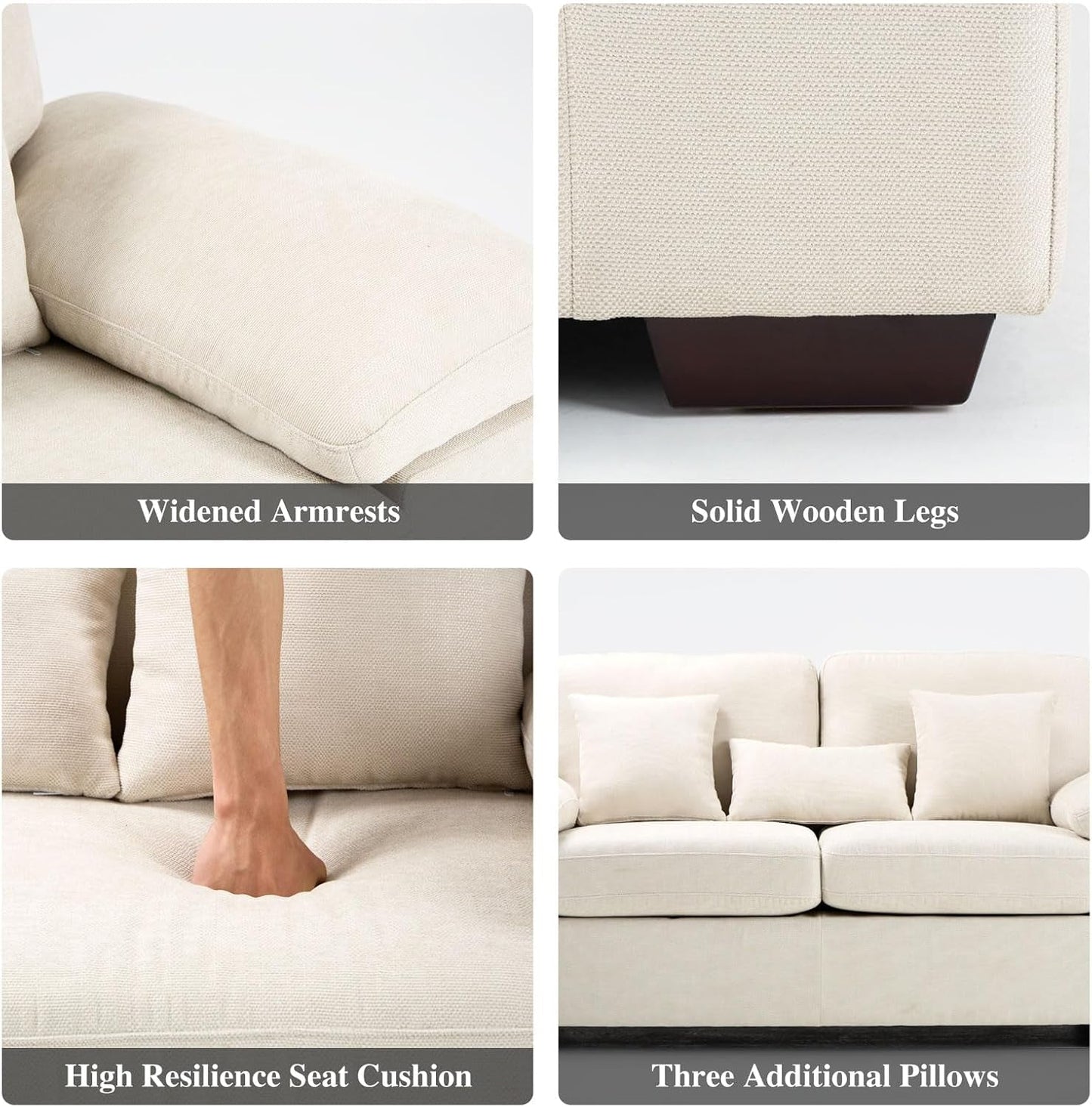 Living Room Loveseat Sofa Couch, 73" Love Seat Couch Sofa, Upholstered Chenille Living Room Sofa with Extra 3 Pillows, Removable Back Cushion-Beige