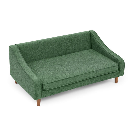 Modern Durable Elevated Dog Sofa Bed with Irregular Armrest Design, Comfortable Soft Green Pet Sofa, Foam Material