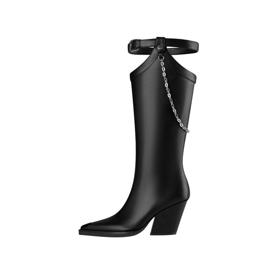 Chain Embellished Knee High Boots