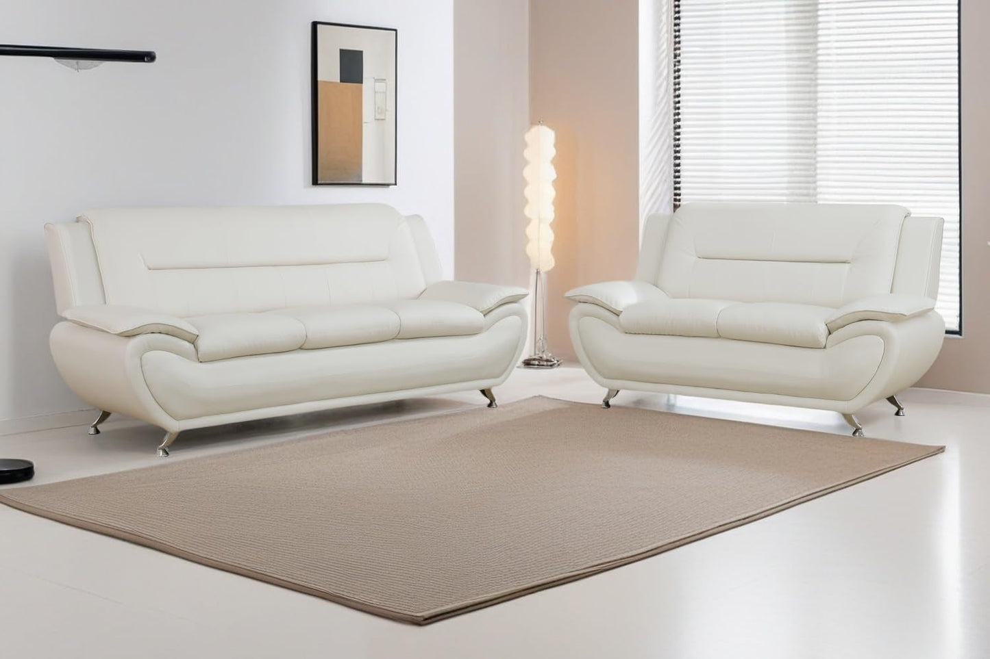 Sectional Sofa Sets, Living Room Furniture Sets Modern Faux Leather Sofa Couch 5-Seat Sofa for Living Room(A-Creamy White, Sofa+Loveseat)