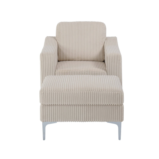 Convertible Sectional Corduroy Sofa with Storage Ottoman,Modular Sectional Sofa,Beige