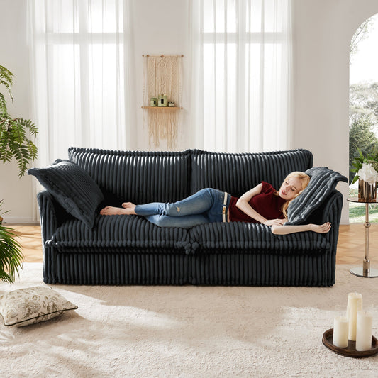Modern Slipcovered 2-Seat Sofa Couches for Living Room, 2 Seater Sofa, Corduroy Deep Seat Sofa with Upholstered Cushion&Detachable Cover, Comfy Sofa Couch for Small Space, Apartment, Gray Corduroy