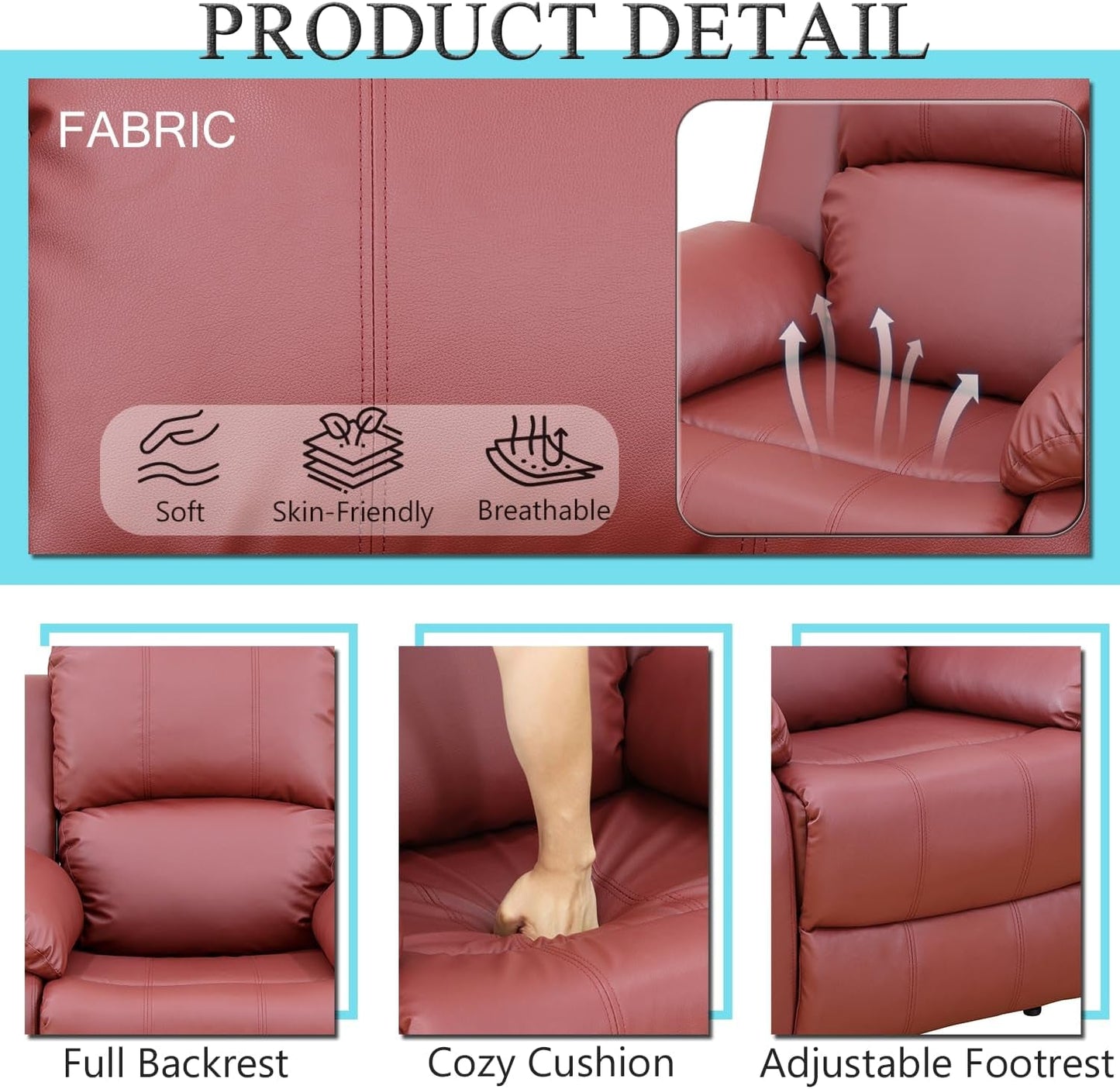 Leather Recliner Sofa Set，Leather Reclining Sofa Set for Living Room Furniture Sets，Red Recliner Couch Set for Living Room/Office/Theater Seating(Sofa Set 3 Pieces)