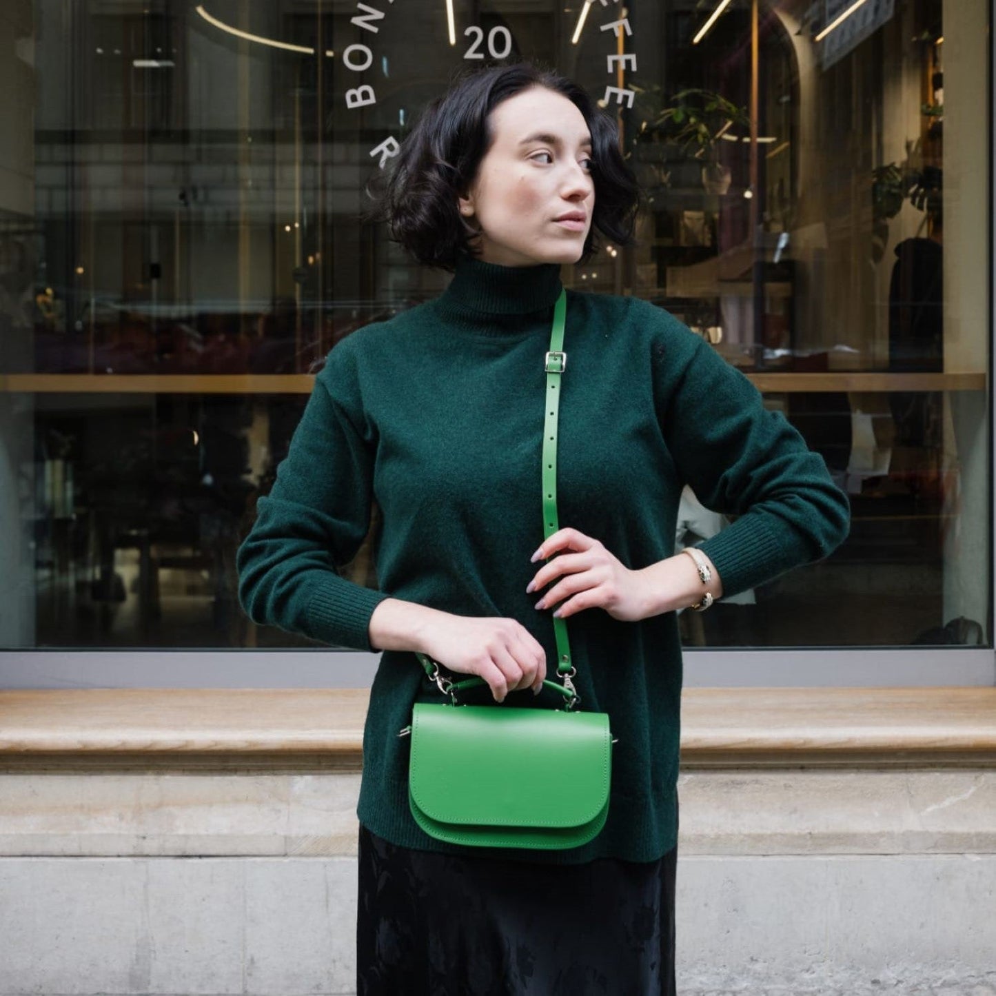 Aura Handmade Leather Bag - Grass Green-3