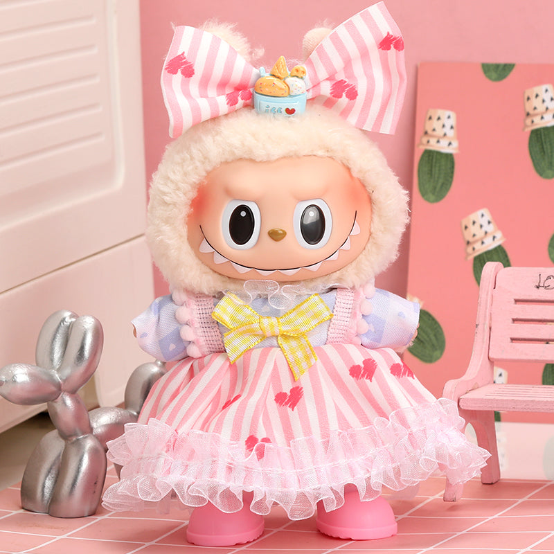 Labubu Pink Heart Stripe Outfit