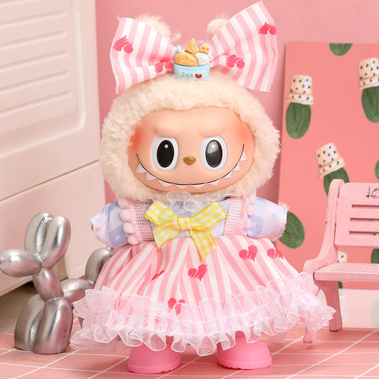 Labubu Pink Heart Stripe Outfit