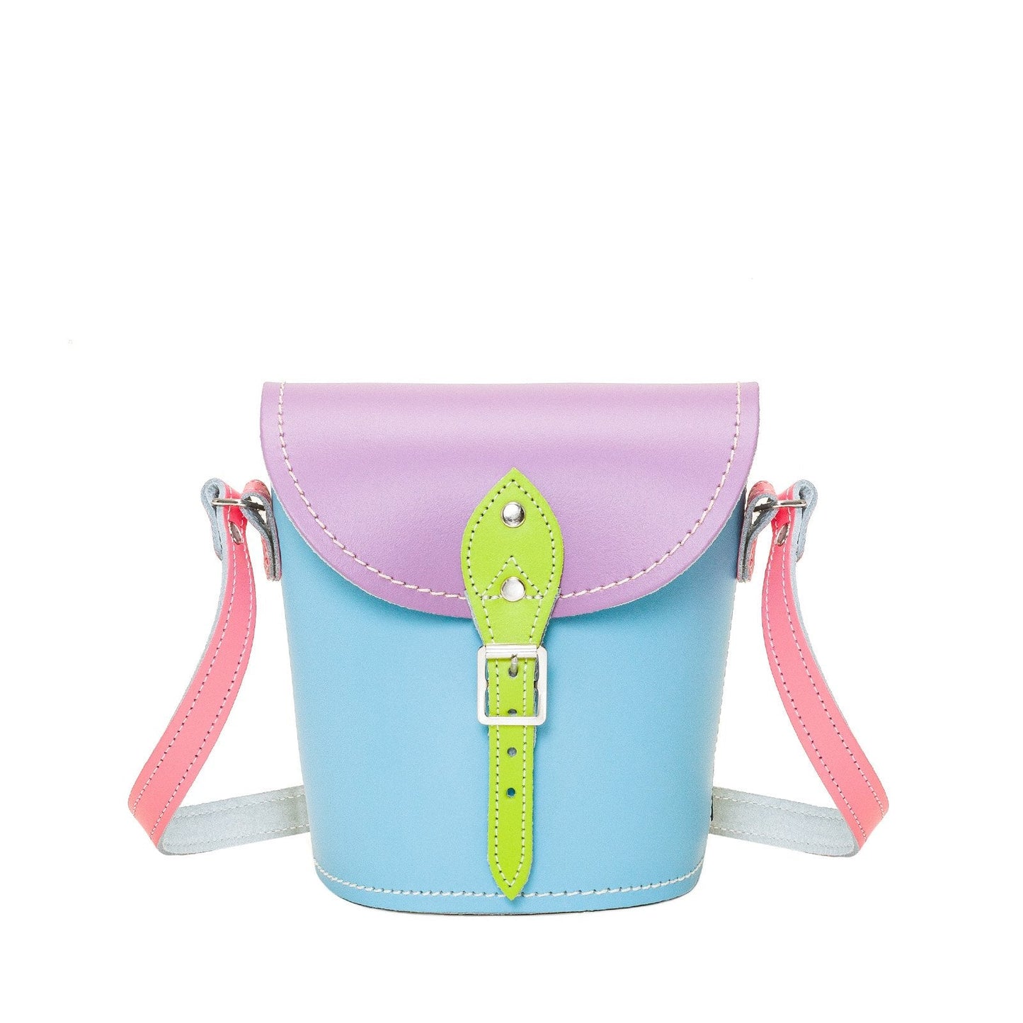Handmade Leather Barrel Bag - Pastel Kaleidoscope