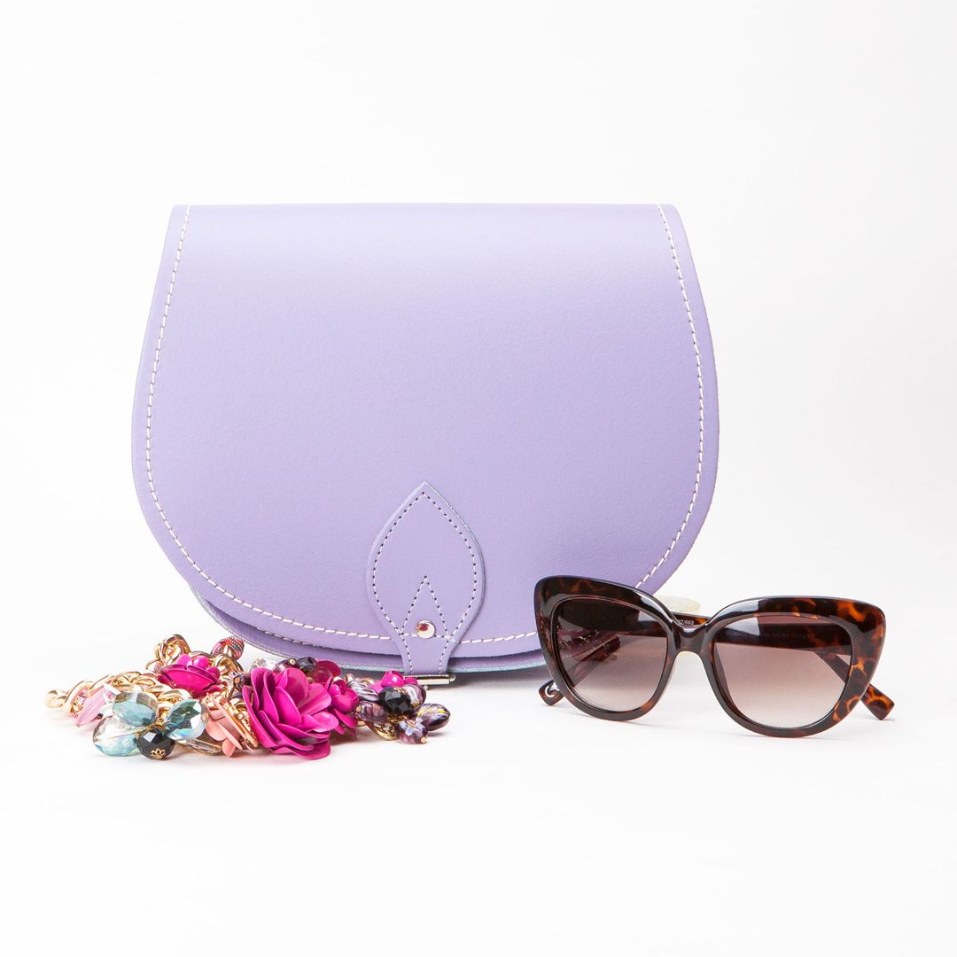 Handmade Leather Saddle Bag - Pastel Violet-2