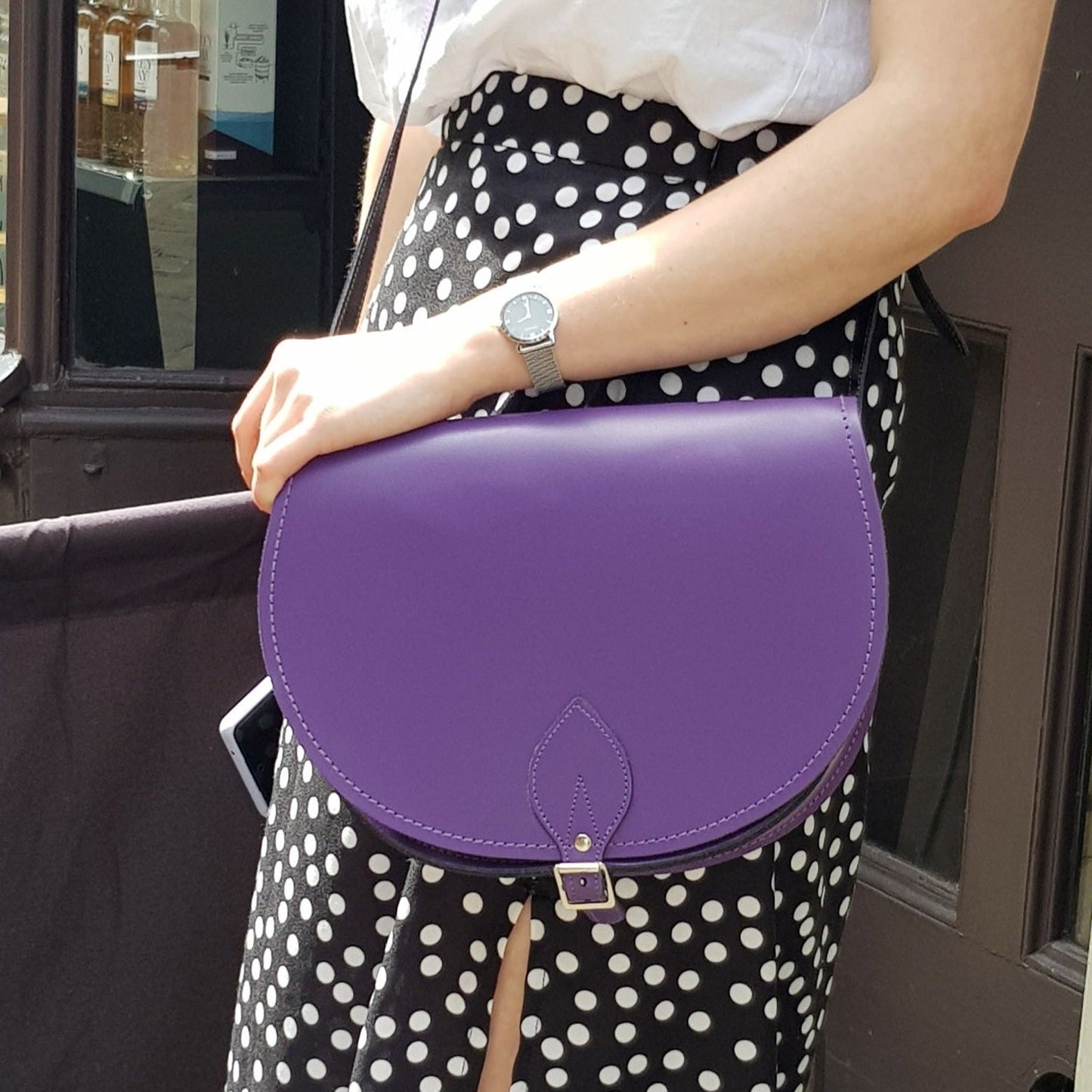 Handmade Leather Saddle Bag - Purple-2