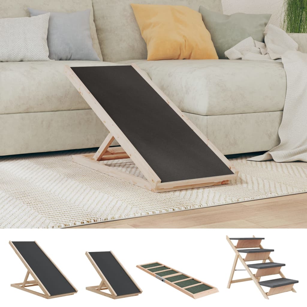 vidaXL Dog Ramp Foldable Adjustable Canine Ramp for Car Bed Solid Wood Fir